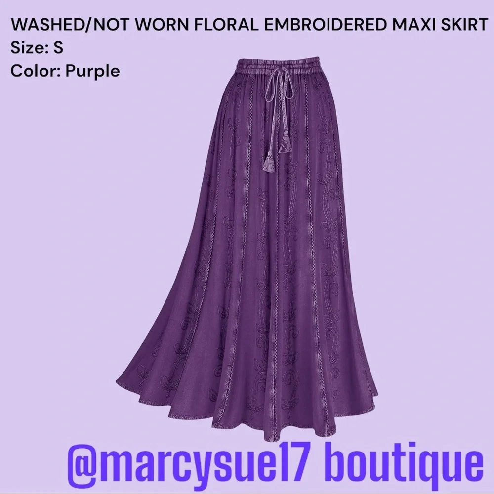 ☮️ WASHED/NOT WORN FLORAL EMBROIDERED PURPLE MAXI SKIRT ☮️